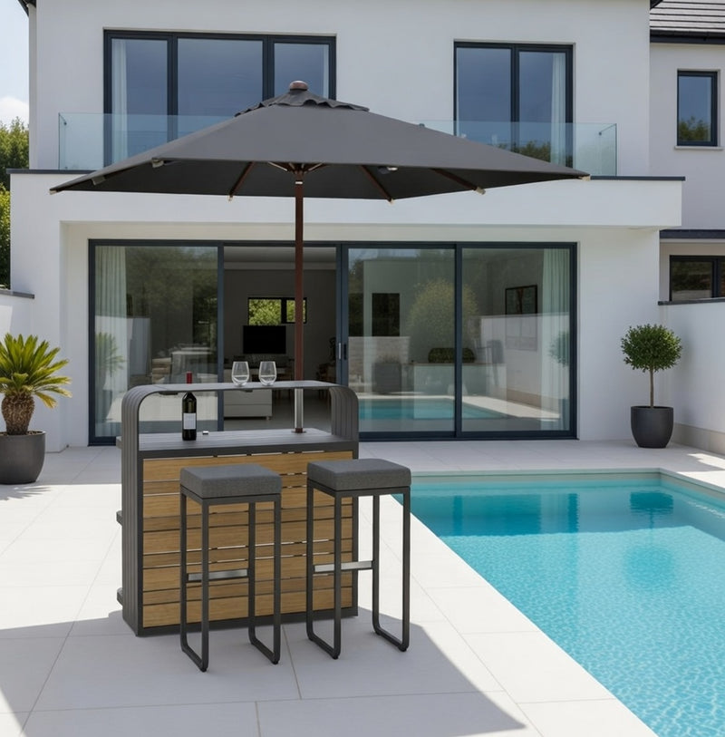 Luxurious Air Anthracite/Wood Outdoor Bar, 1.1M Made of Aluminium, Modular System for Private and Commercial Use