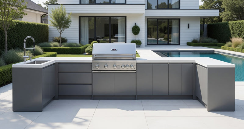 Whistler Fairford Outdoor Kitchen with Burford 5-Burner BBQ | Dimensions 1.5m x 4.8m x 1.6m