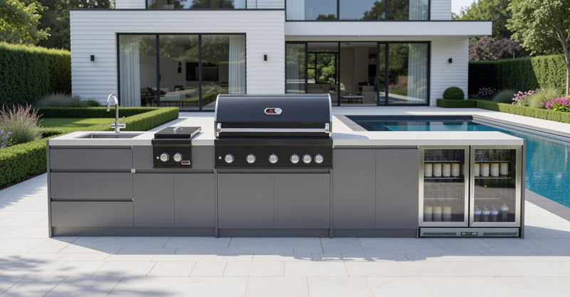 Whistler Fairford Black Outdoor Kitchen with Burford 5 Burner BBQ | 4.5 M Full-Lenght