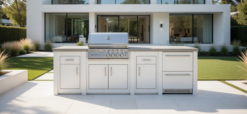 Grandpro by Stoll Aluminum Outdoor Kitchen Crossray, and Double Drawer Fridge | 3M