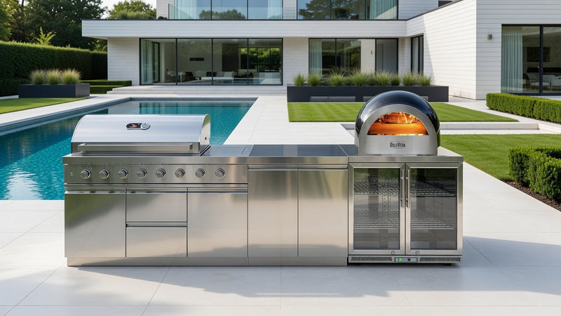 Whistler Grills Blockley 6-Burner Kitchen with Double Door Fridge - Stainless Steel 3.3m and Pizza Oven