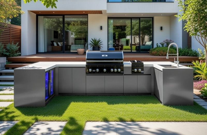 Whistler Fairford Outdoor Kitchen with Burford 5-Burner BBQ and side burner | 1.6M X 4.2M x 1.6 Full-Length
