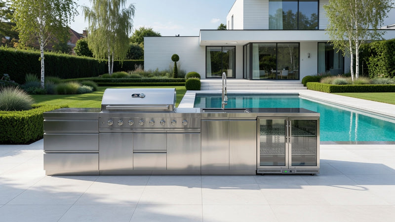 Whistler Grills Cambridge 6-Burner Kitchen with Double Door Fridge and Sink- Stainless Steel 4.1m