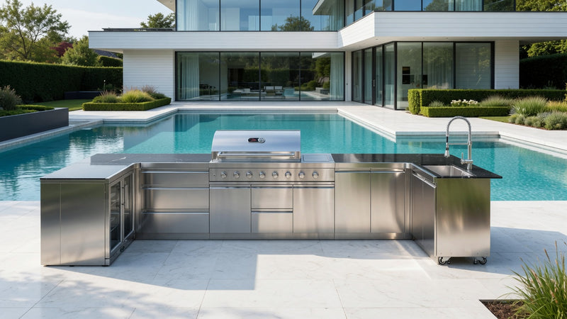 Whistler Outdoor Kitchen 6 Burner BBQ, Sink and Fridge, Luton  1.5m x 4.4m x 1.6m