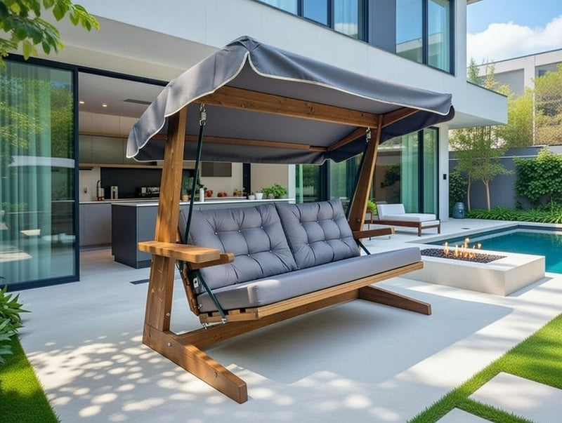 Brestwick Pine 3 Seater Swing Seat with Grey Cushions