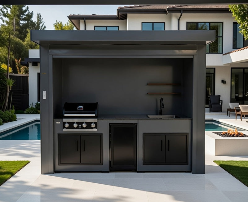 Grillandia Outdoor Kitchen Roll Cabana Gas BBQ, Fridge, and Sink  | 2.9M