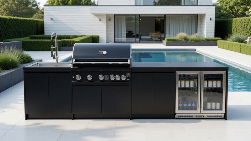 Whistler Fairford Black Outdoor Kitchen with Burford 5-Burner BBQ | 3.6M Full-Length