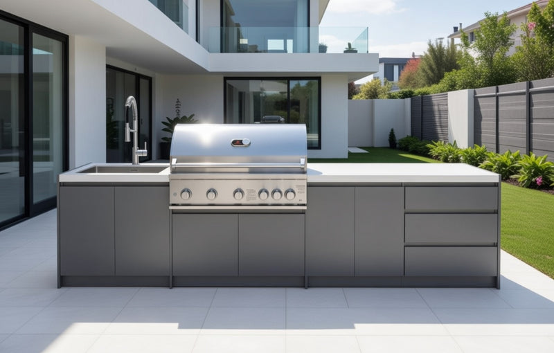 Whistler Fairford Grey Outdoor Kitchen with Burford 5-Burner BBQ | 3.5M Full-Length