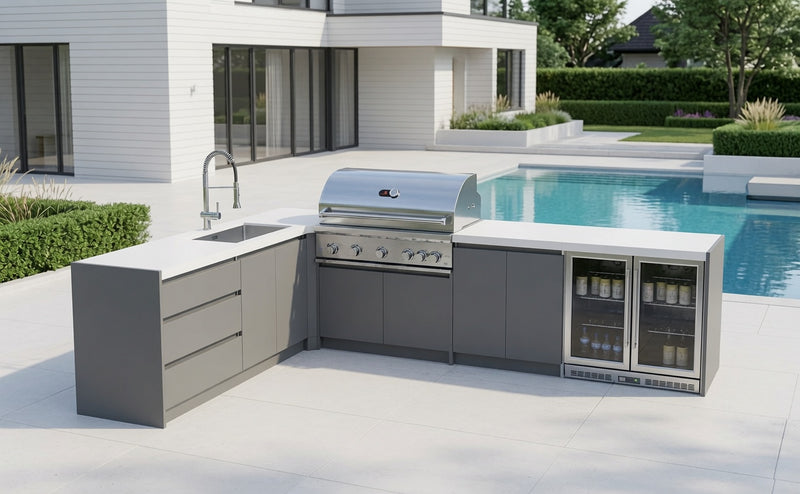 Whistler Fairford Grey Outdoor Kitchen with Burford 5-Burner BBQ | 3.6M X 2.3M Full-Length