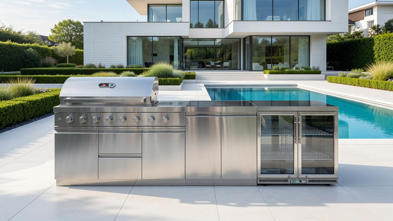 Whistler Grills Blockley 6-Burner Kitchen with Double Door Fridge - Stainless Steel 3.3m