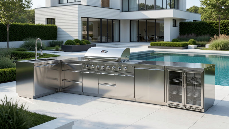Whistler Outdoor Kitchen 6 Burner BBQ, Sink and Fridge | Miles | 1.6 x 4.4m
