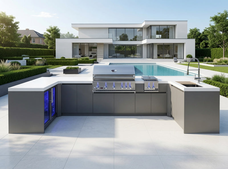 Whistler Fairford Outdoor Kitchen with Burford 5-Burner BBQ and side burner | 1.6M X 4.2M x 1.6 Full-Length