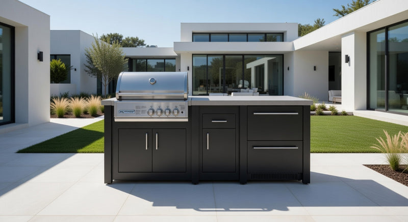 Grandpro by Stoll Aluminum Outdoor Kitchen Graphite Crossray and Double Drawer Fridge | 2.3M