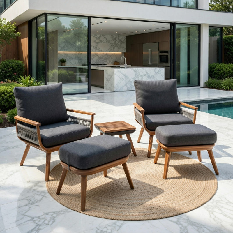 Kimora Relax Bistro with foot stools with Grey Fabric Cushion