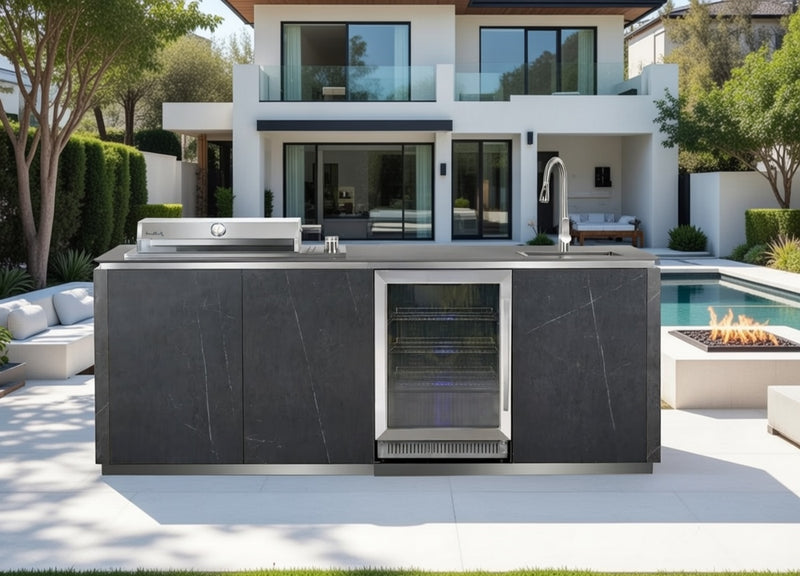 Buschbeck Derby Outdoor Kitchen – Grey Marbled Ceramic Finish 2.6M Plus Weather Protection Cover