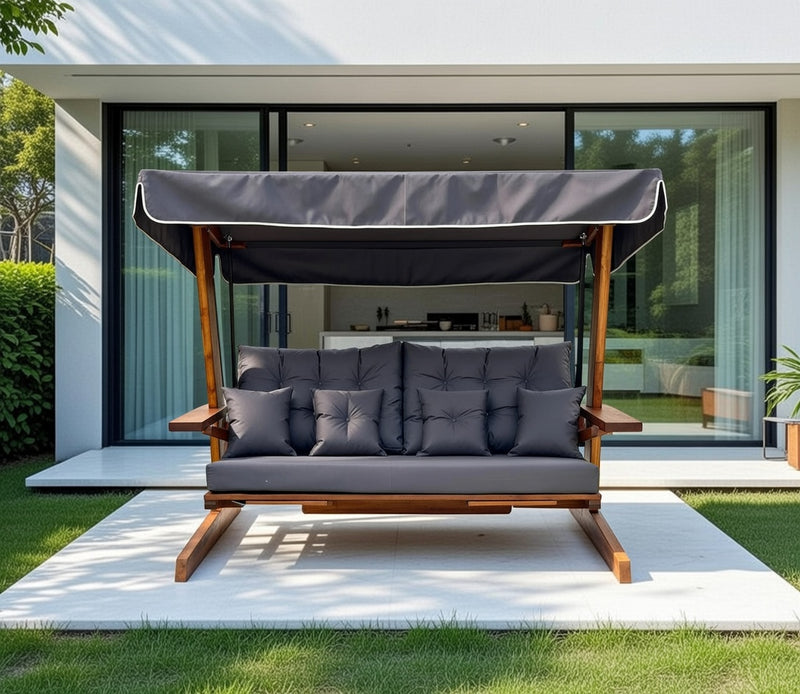 St Andrews Iroko 3 Seater Swing Seat with Grey Cushions