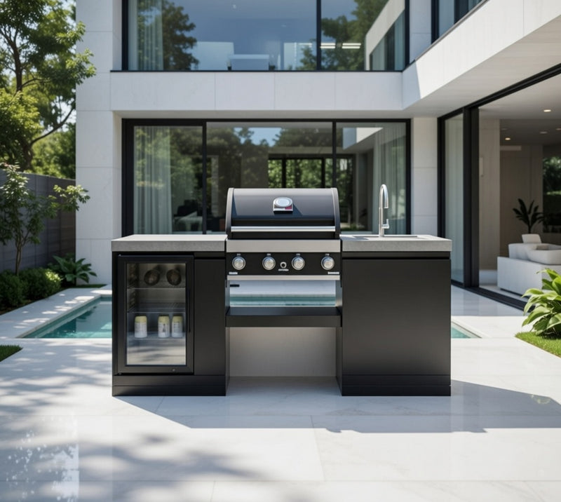 GrandPro Outdoor Kitchen with 4 Burner BBQ, Fridge and Sink - 1.9m