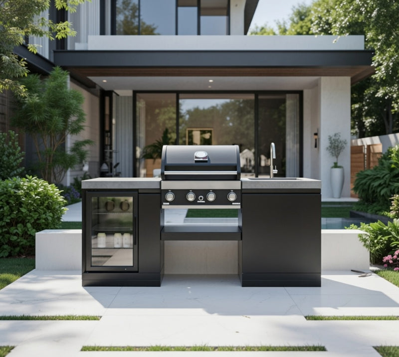 GrandPro Outdoor Kitchen with 4 Burner BBQ, Fridge and Sink - 1.9m