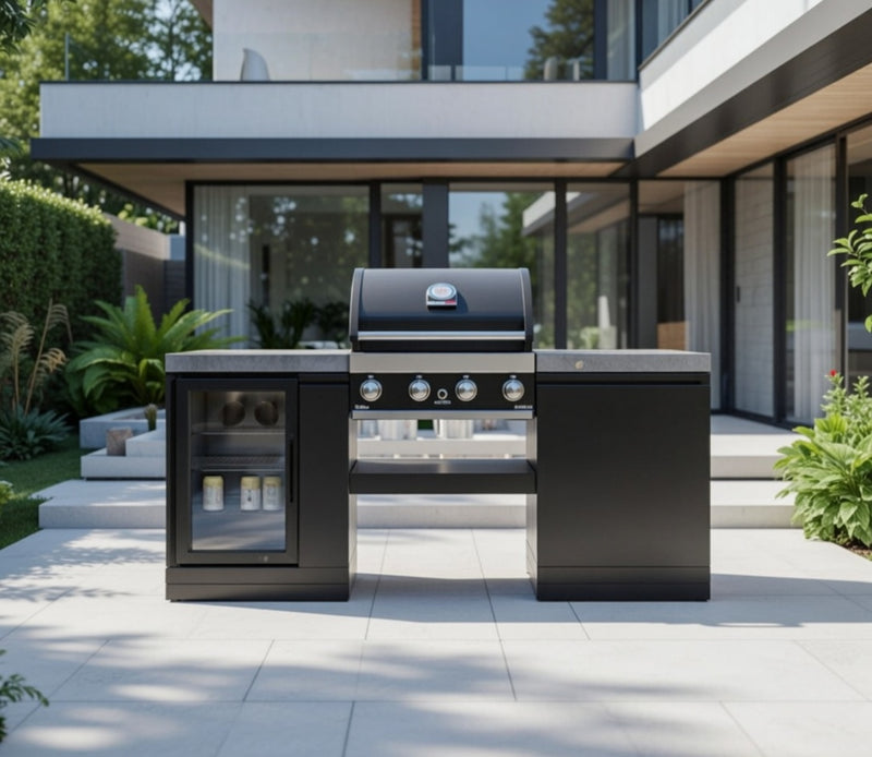 GrandPro Outdoor Kitchen with 4 Burner BBQ, and Fridge - 1.9m