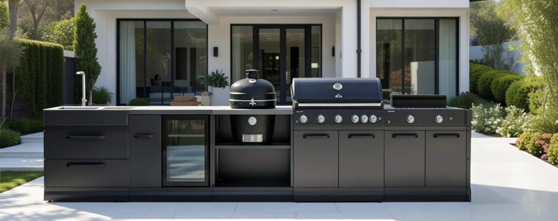 GRLLR Outdoor Kitchen 5 Burner BBQ, Stove unit,Fridge, Sink and Kamado | Full length 4.3M