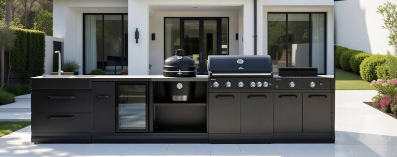 GRLLR Outdoor Kitchen 5 Burner BBQ, Stove unit,Fridge, Sink and Kamado | Full length 4.3M