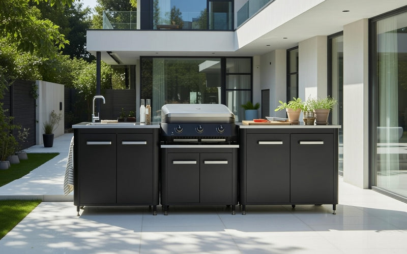 Cozze Outdoor kitchen plus 3 Burner Plancha 800 Gas BBQ and Sink |3M