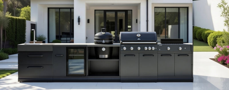 GRLLR Outdoor Kitchen 5 Burner BBQ, Stove unit,Fridge, Sink and Kamado | Full length 4.3M