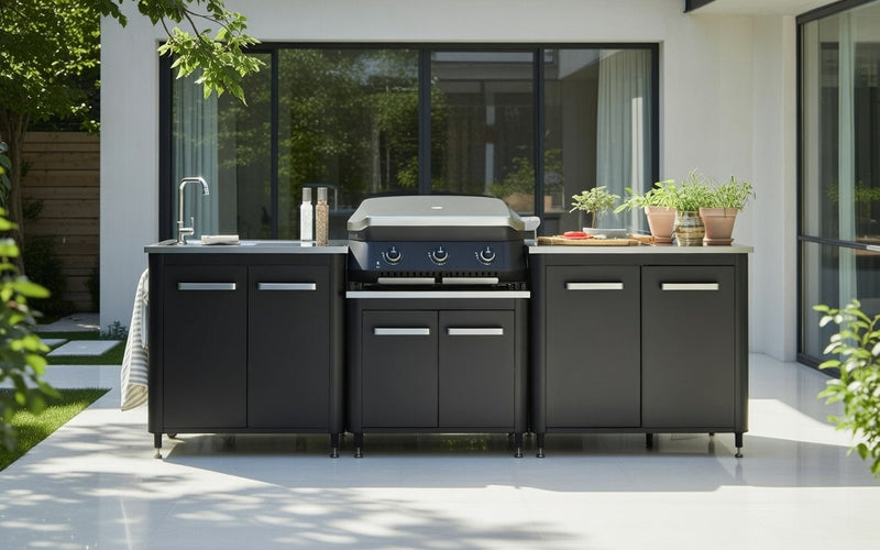 Cozze Outdoor kitchen plus 3 Burner Plancha 800 Gas BBQ and Sink |3M