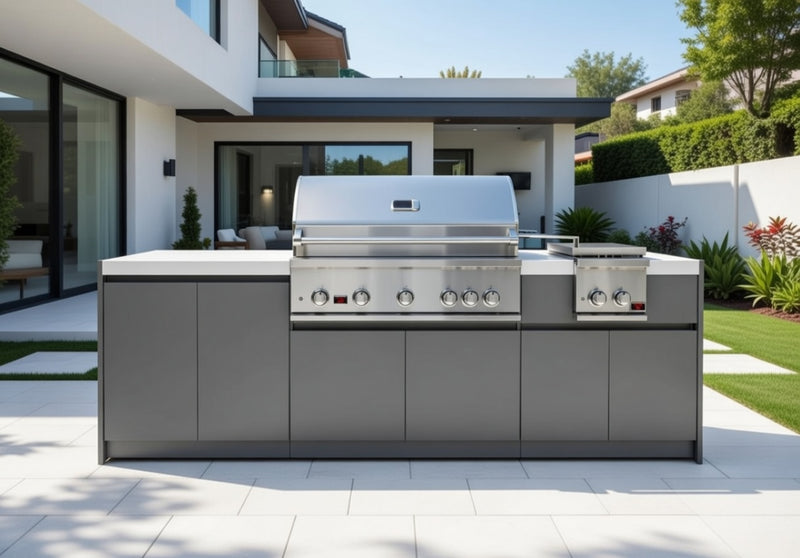 Whistler Fairford Grey Outdoor Kitchen 5-Burner BBQ and side Burner | 2.7M Full-Length
