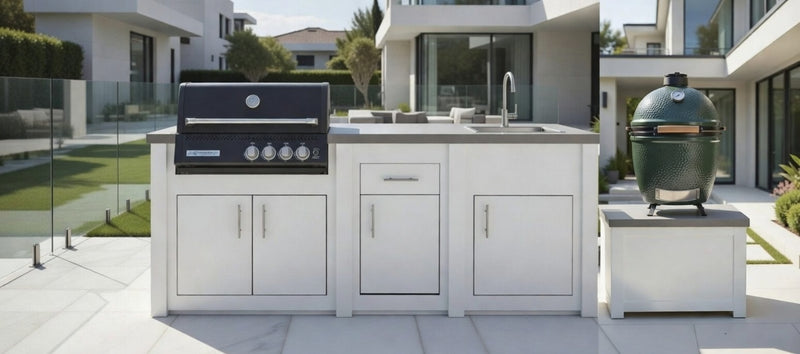 Grandpro by Stoll Aluminum Outdoor Kitchen White Black Crossray, Green Egg and Sink | 3.2M