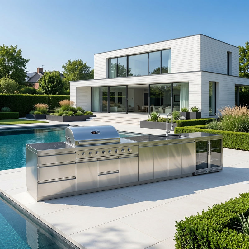 Whistler Grills Lechlade 6-Burner Kitchen with Double Door Fridge and Sink - Stainless Steel 4.8Meters