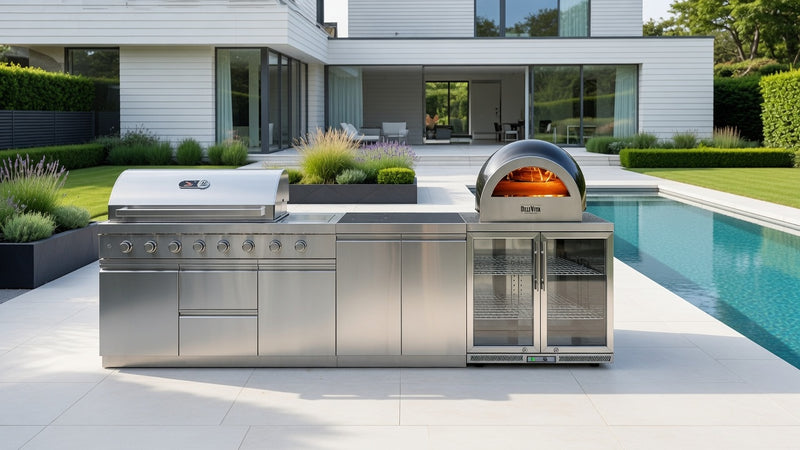Whistler Grills Blockley 6-Burner Kitchen with Double Door Fridge - Stainless Steel 3.3m and Pizza Oven