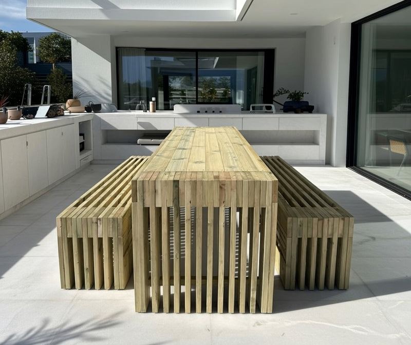 Pressure-Treated Timber Outdoor Table Set | 4-Meter with Two Benches