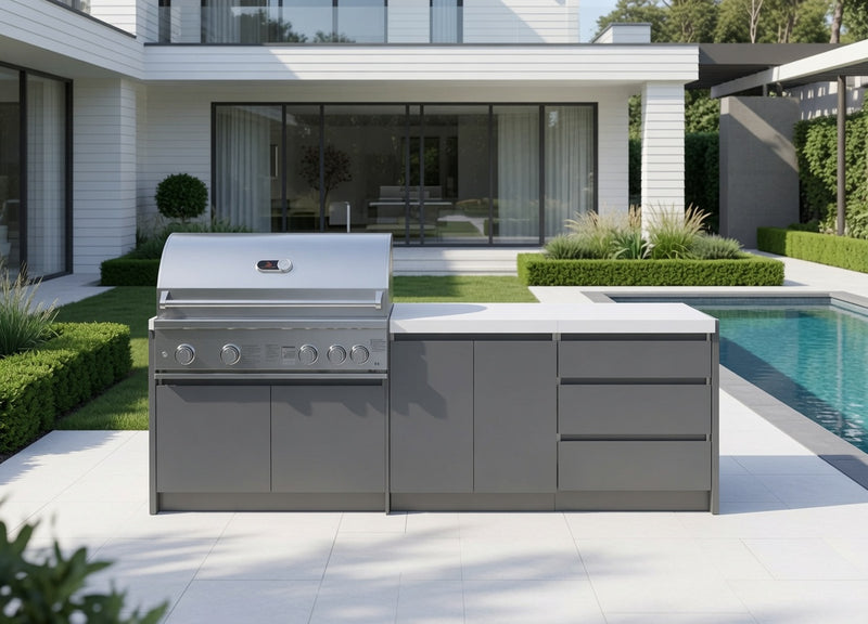 Whistler Fairford Grey Outdoor Kitchen with Burford 5-Burner BBQ | 2.7M Full-Length
