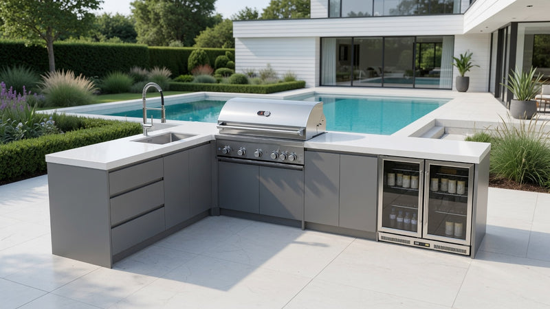 Whistler Fairford Grey Outdoor Kitchen with Burford 5-Burner BBQ | 3.6M X 2.3M Full-Length