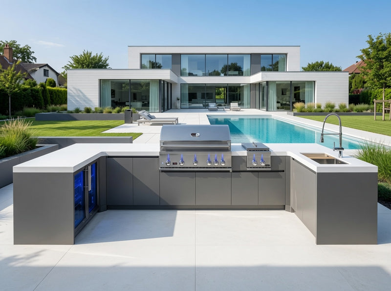 Whistler Fairford Outdoor Kitchen with Burford 5-Burner BBQ and side burner | 1.6M X 4.2M x 1.6 Full-Length