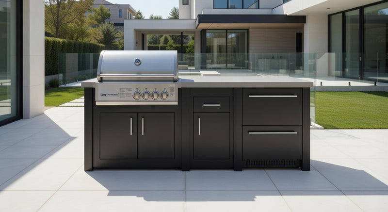 Grandpro by Stoll Aluminum Outdoor Kitchen Graphite Crossray and Double Drawer Fridge | 2.3M