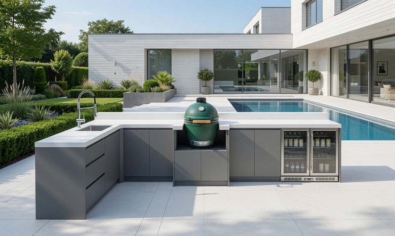 Whistler Fairford L-Shaped Grey Outdoor Kitchen | Dimensions 2.3m x 4m