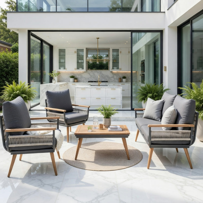 Kimora 4 Seat Lounge set with Grey Fabric Cushion