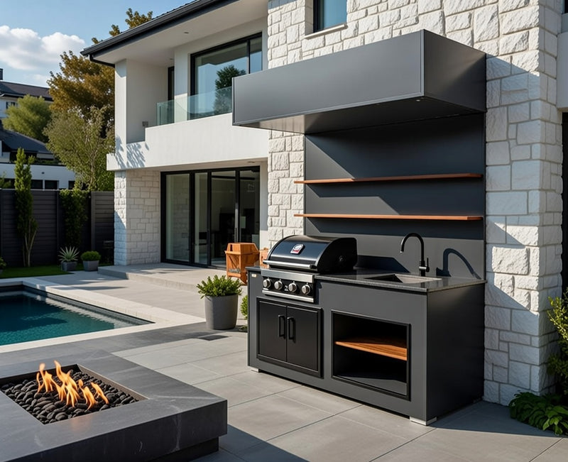 Grillandia Outdoor Kitchen Open Gas Grill Cabana, and Sink | 2M