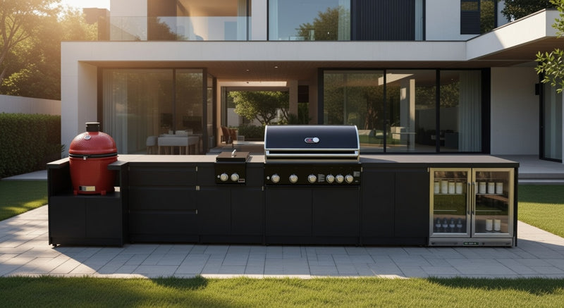 Whistler Fairford Black Outdoor Kitchen with Burford 5 Burner BBQ | 5.2M Full-Length