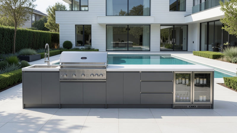 Whistler Fairford Grey Outdoor Kitchen with Burford 5-Burner BBQ | 4.5M Full-Length