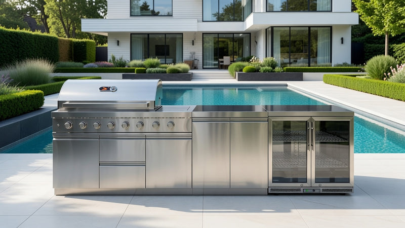 Whistler Grills Blockley 6-Burner Kitchen with Double Door Fridge - Stainless Steel 3.3m