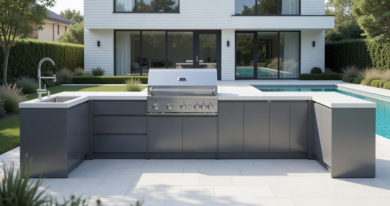 Whistler Fairford Outdoor Kitchen with Burford 5-Burner BBQ | Dimensions 1.5m x 4.8m x 1.6m