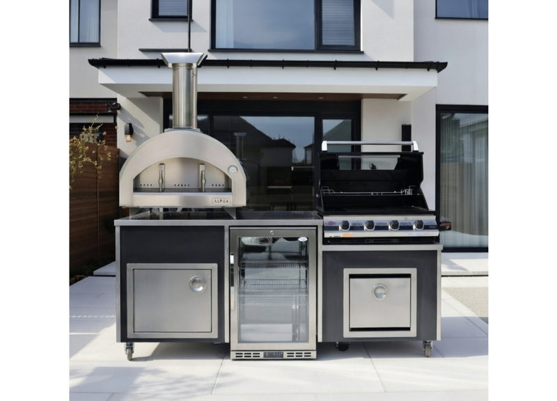 Beefeater 1200E Built-In 4 Burner Gas BBQ Outdoor Kitchen, Grande Pizza Oven and Fridge