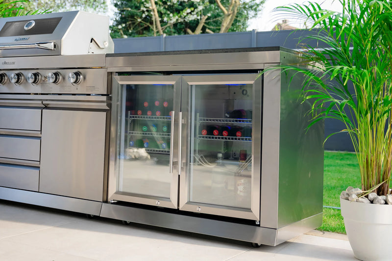 Goriller Outdoor Kitchen SilverBack| 6-Burner Gas Grill, Double Door Fridge and Sink | 3m