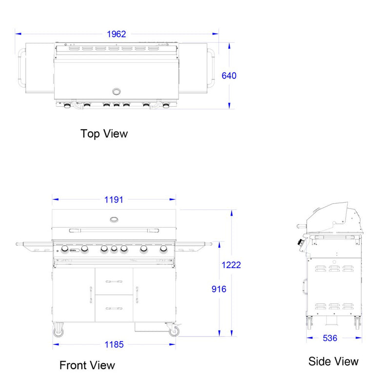 Bull Diablo 6 Burner Gas BBQ Grill - Cart Stainless Steel