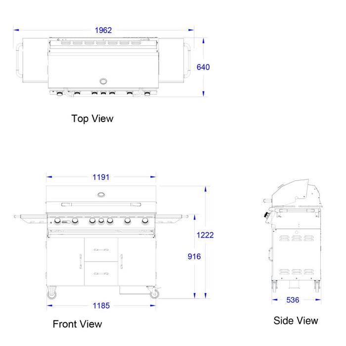 Bull Diablo 6 Burner Gas BBQ Grill - Cart Stainless Steel