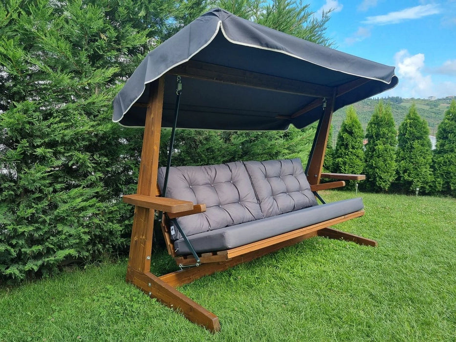 Brestwick Pine 3 Seater Swing Seat with Grey Cushions
