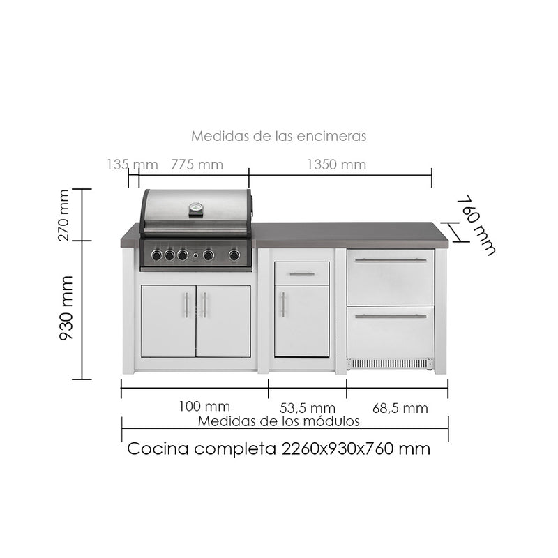 Grandpro by Stoll Aluminum Outdoor Kitchen Pro Elite and Double Drawer Fridge | 2.3M